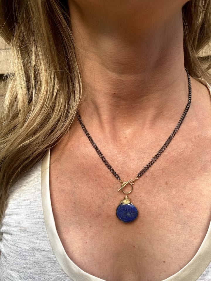 Lapis Mixed Metal Double Strand Toggle Necklace - Image 3