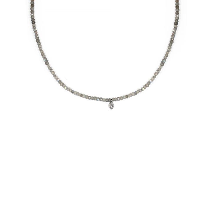 Pave Diamond Oval & Labradorite Strung Choker Necklace
