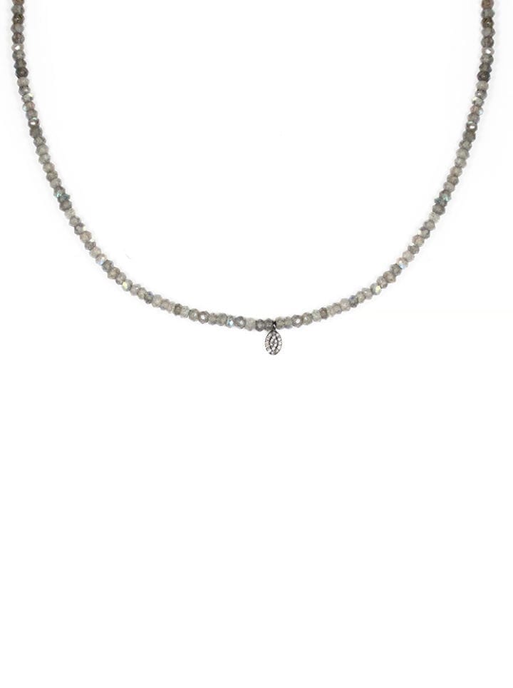 Pave Diamond Oval & Labradorite Strung Choker Necklace