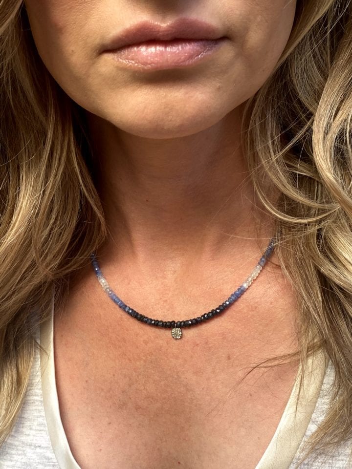 Pave Diamond Cushion Blue Sapphire Mixed Strung Choker