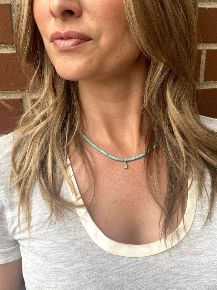 Pave Diamond Green Turquoise Strung Choker