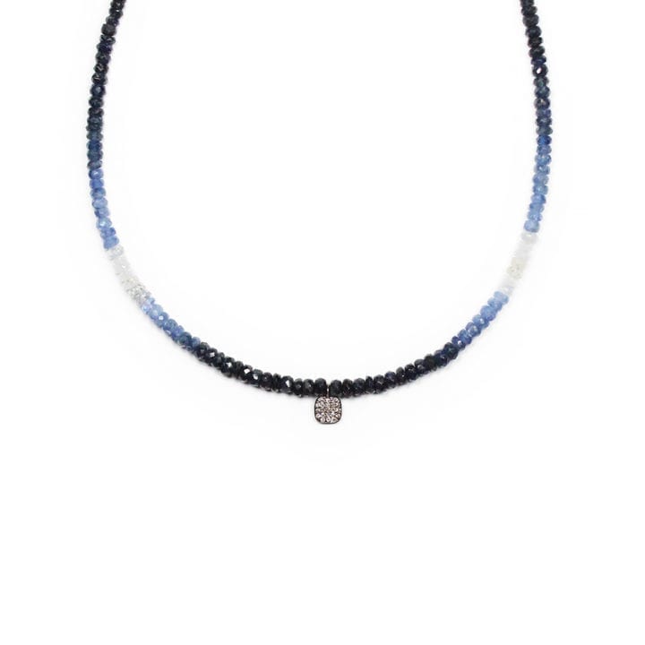 Sapphire Cushion Cut Pave Diamond Choker Strung Necklace