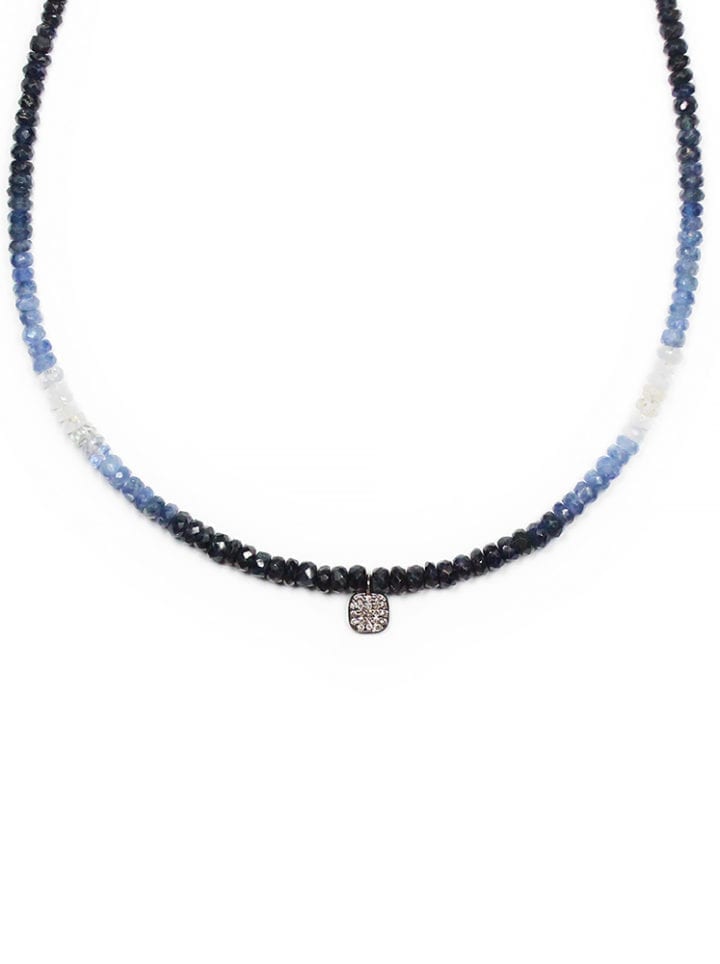 Sapphire Cushion Cut Pave Diamond Choker Strung Necklace