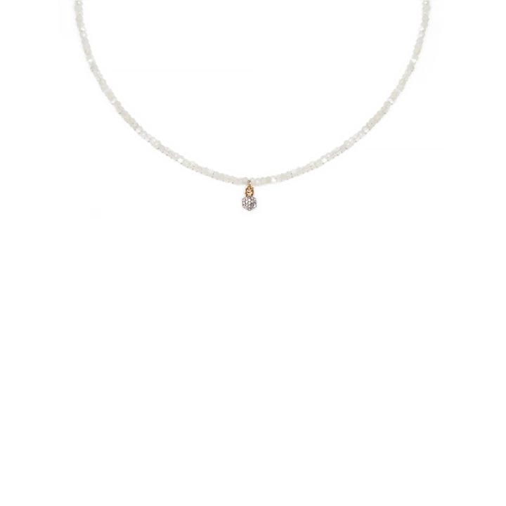 White Moonstone Pave Hexagon Strung Short Necklace