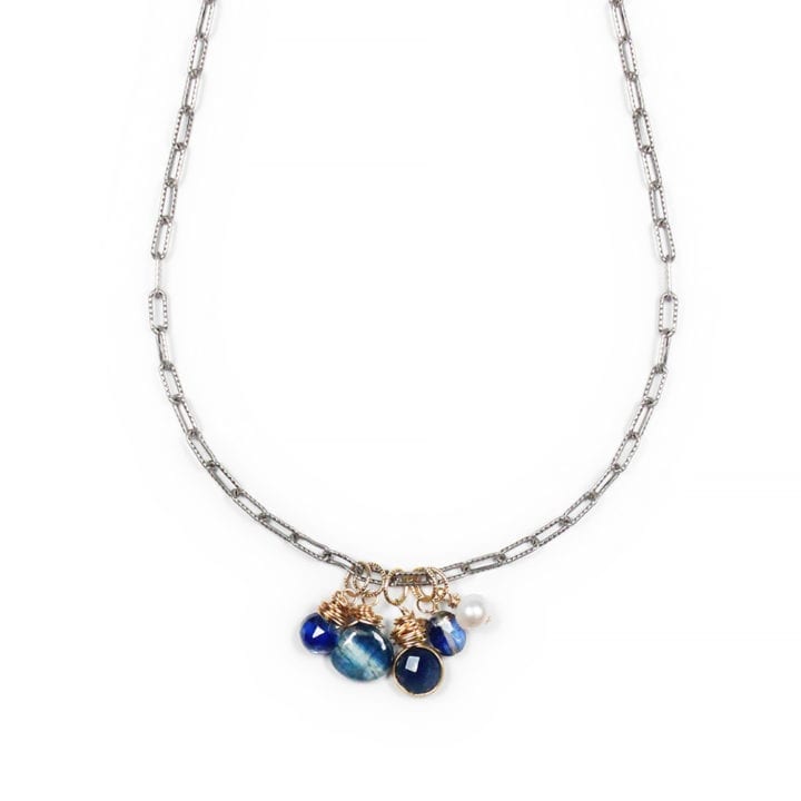 Kyanite Sapphire Pearl Staple Charm Necklace