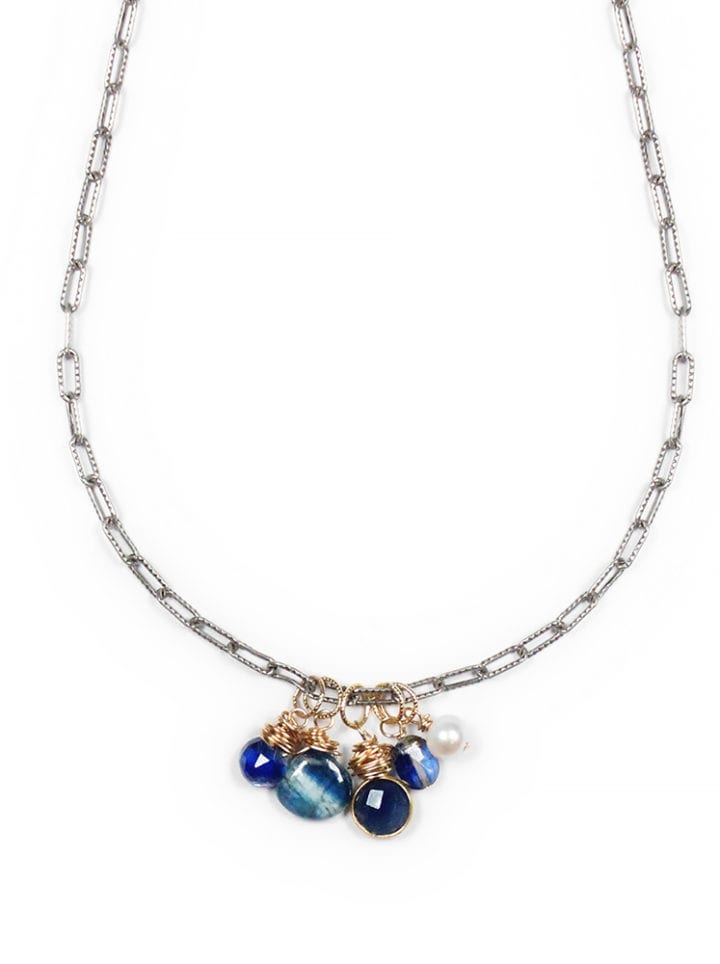 Kyanite Sapphire Pearl Staple Charm Necklace