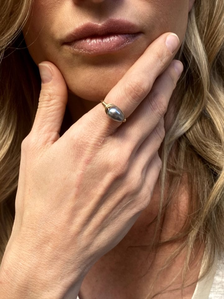 Gray Pearl Wrapped Ring