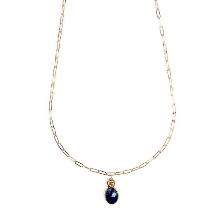 Sapphire Gold Paperclip Necklace