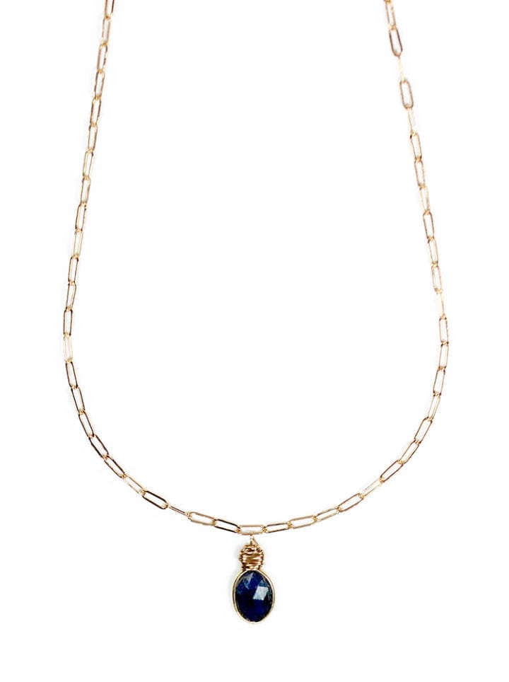 Sapphire Gold Paperclip Necklace