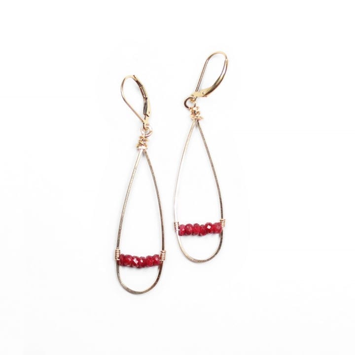 Ruby Linear Bridge Gold Hoops. Handcrafted in Denver, Colorado by Bloom Jewelry