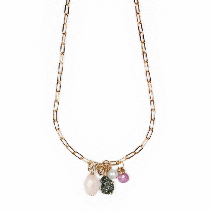 CN1095-Green-Diamond-Rose-Quartz-Pearl-Pink-Tourmaline-Paperclip-Charm-Necklace