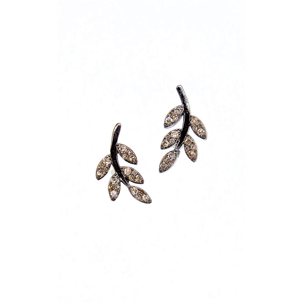 Leaf Climber Pave Diamond Studs