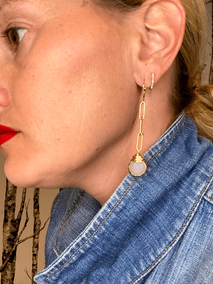 Rose Quartz Paperclip Linear Earrings - Image 2