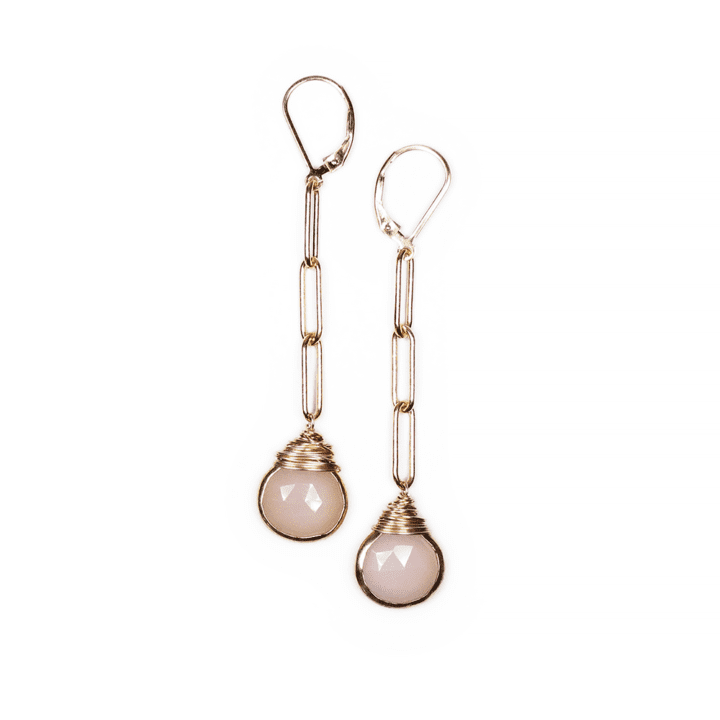 Rose Quartz Paperclip Linear Earrings