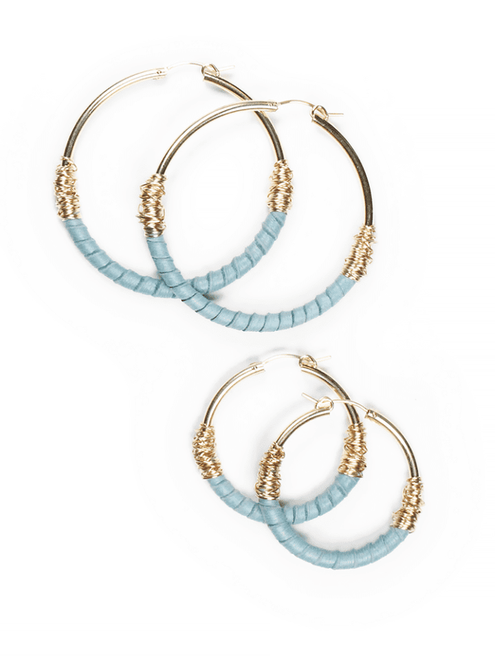 Sage Leather Wrapped Gold Hoops