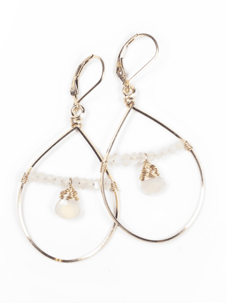 White Moonstone & Pearl Chalcedony Gold Filled Bridge Halo Hoops | Bloom Jewelry Handcrafted Hoops