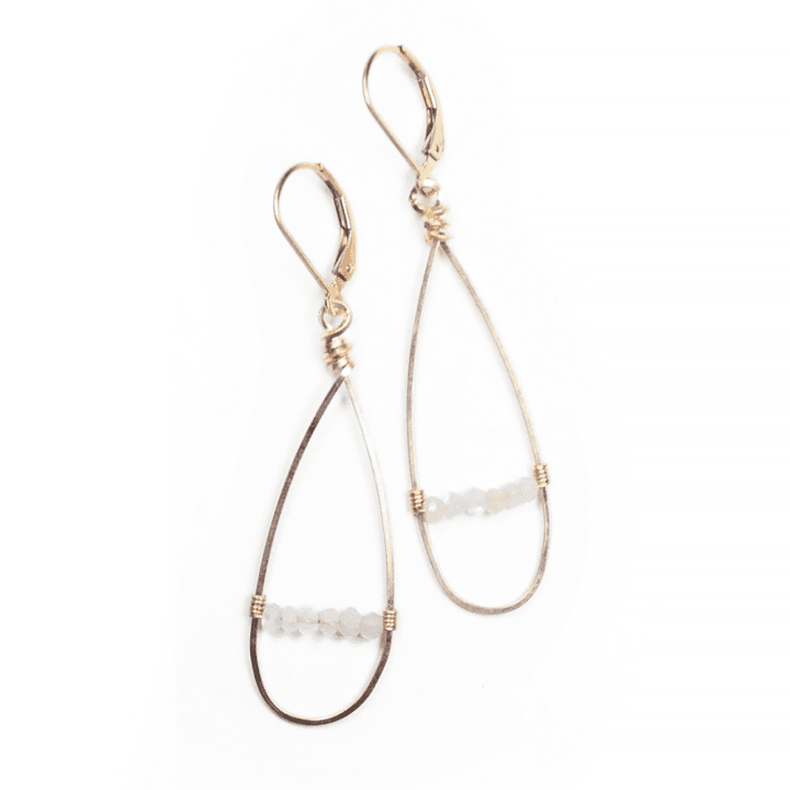 White Moonstone Gold Filled Bridge Linear Hoops