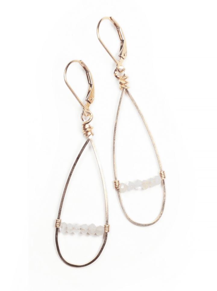 White Moonstone Gold Filled Bridge Linear Hoops