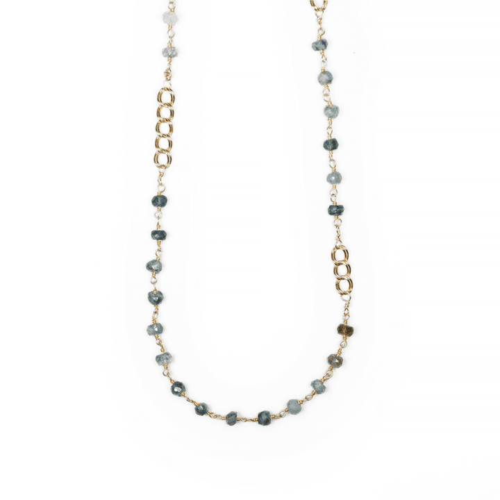 Moss Aquamarine Rosary and Curb Short Necklace