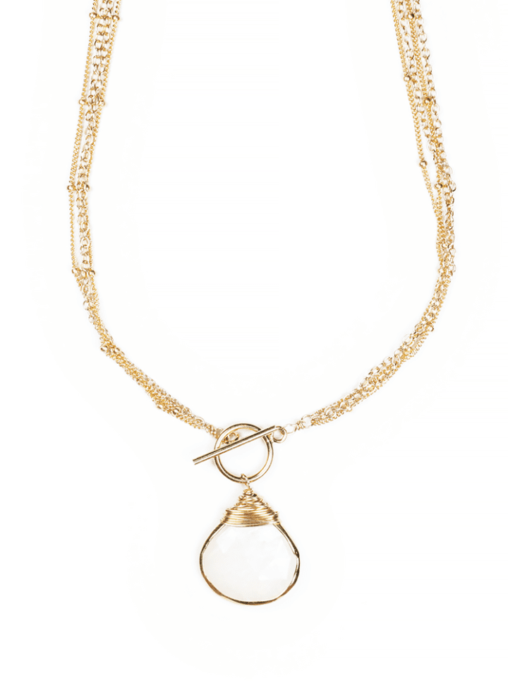 White Moonstone Gold Filled Chain Toggle Necklace | Handcrafted Versatile Necklace Bloom Jewelry