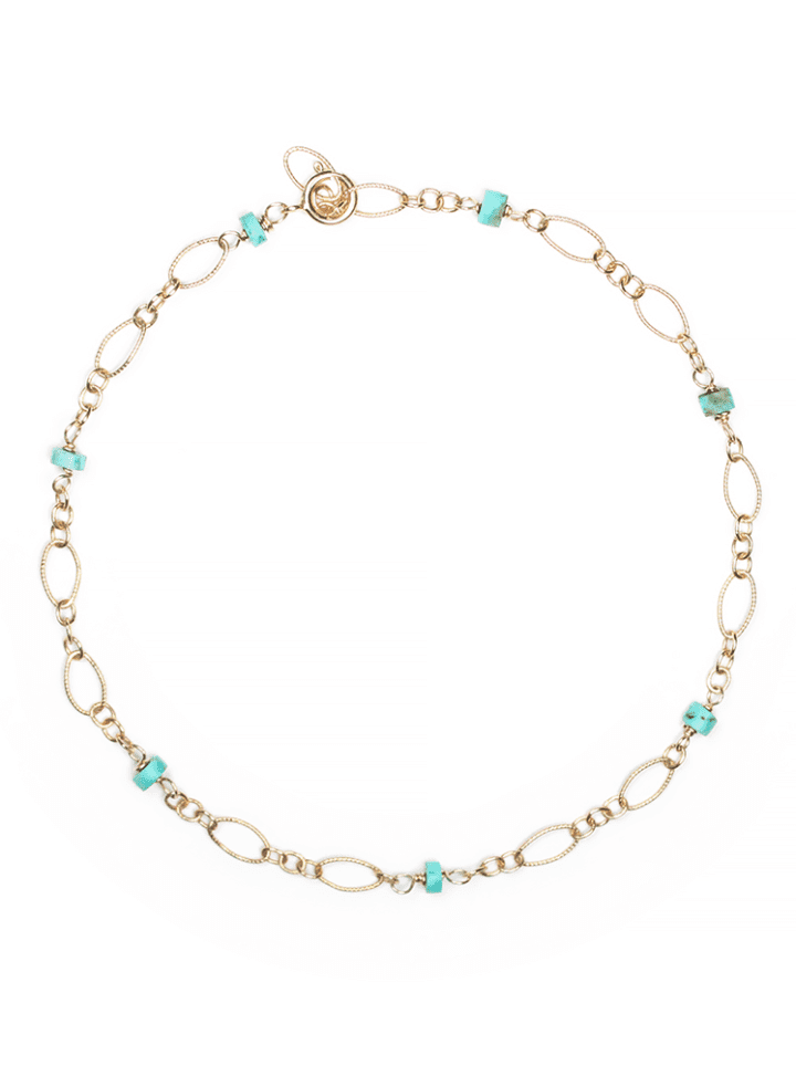 Green Turquoise & Gold Filigree Anklet