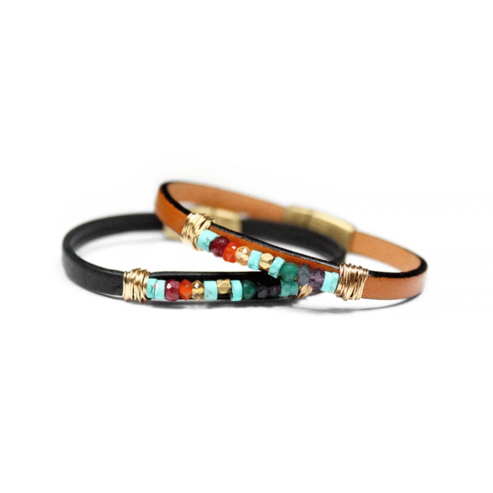 Turquoise-Rainbow-Leather-Magnetic-Clasp-Bracelet