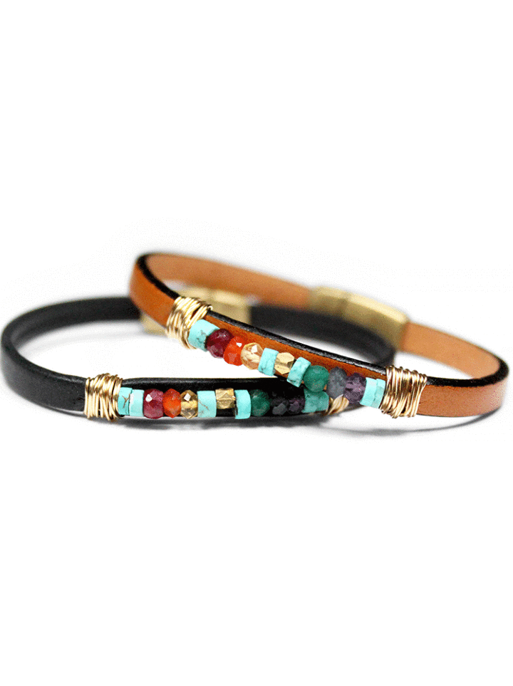 Turquoise-Rainbow-Leather-Magnetic-Clasp-Bracelet