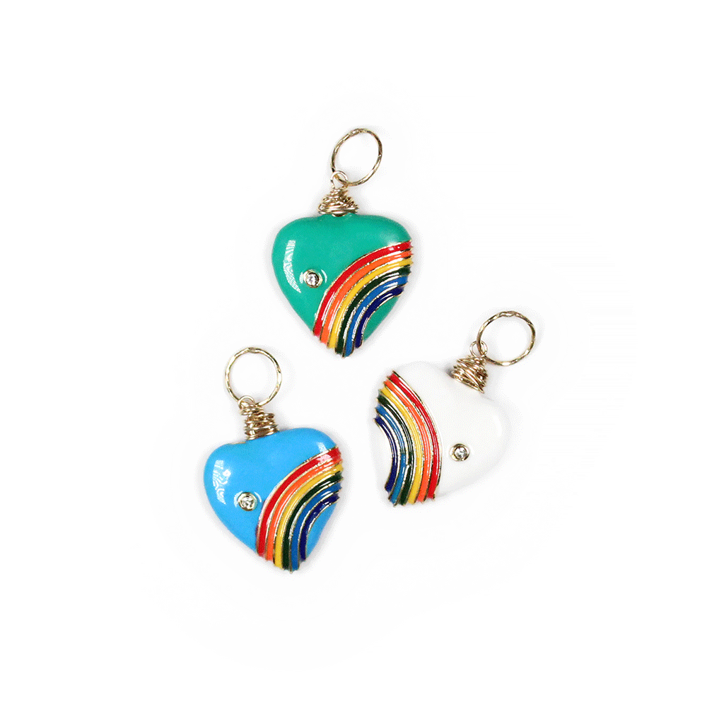 Rainbow Heart Enamel Crystal Charm