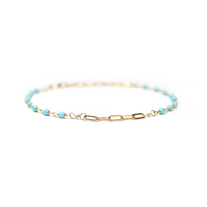Turquoise and gold paperclip bracelet | Handcrafted turquoise jewelry