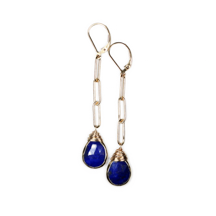 Lapis Paperclip Linear Earrings