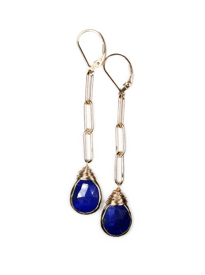 Lapis Paperclip Linear Earrings