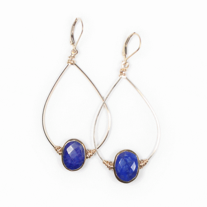 Lapis gold filled wrapped hoops handcrafted in Denver, CO.