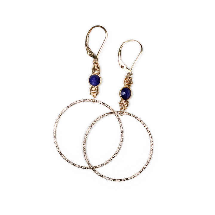 Lapis Gemstone Hammered Hoop | Handcrafted Earrings