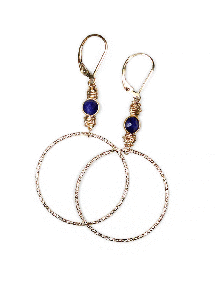 Lapis Gemstone Hammered Hoop | Handcrafted Earrings