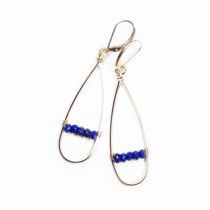 Lapis Gold Filled Linear Hoops | Lapis Earrings Handcrafted in Denver, CO