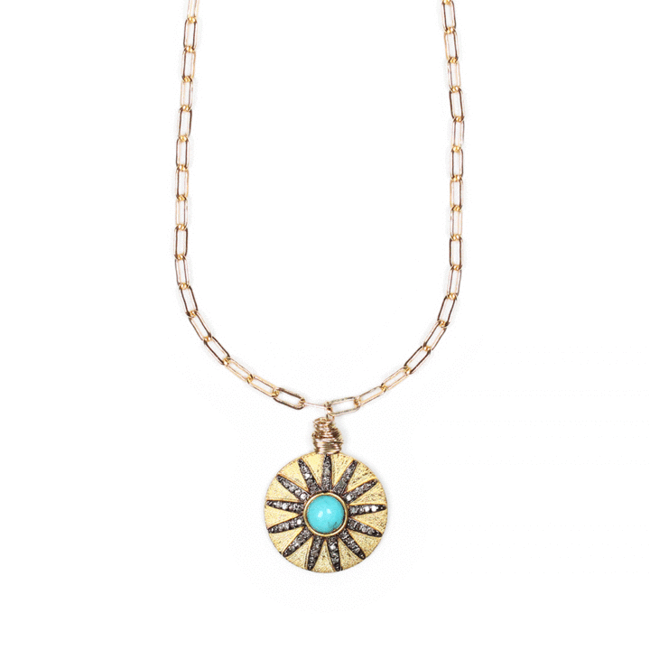 Blue Turquoise Pave Diamond Gold Oxidized Silver Paperclip Necklace Bloom Jewelry | Handcrafted diamond jewelry made in usa