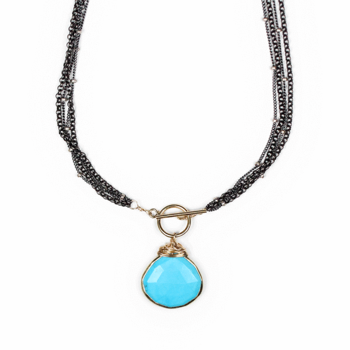 Blue Turquoise Mixed Metal Four Strand Toggle Necklace | Handcrafted fine jewelry made in Denver, CO