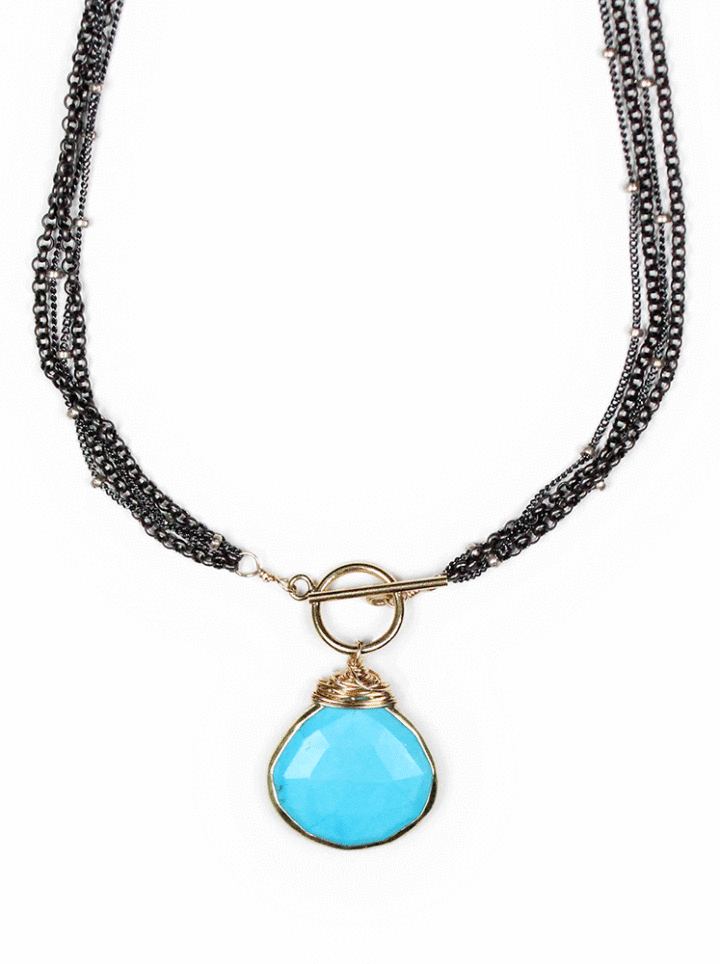 Blue Turquoise Mixed Metal Four Strand Toggle Necklace | Handcrafted fine jewelry made in Denver, CO