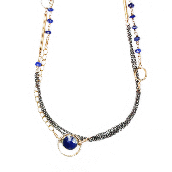 Lapis mixed metal tl mixed chain necklace | Bloom Jewelry handcrafted jewelry in denver co