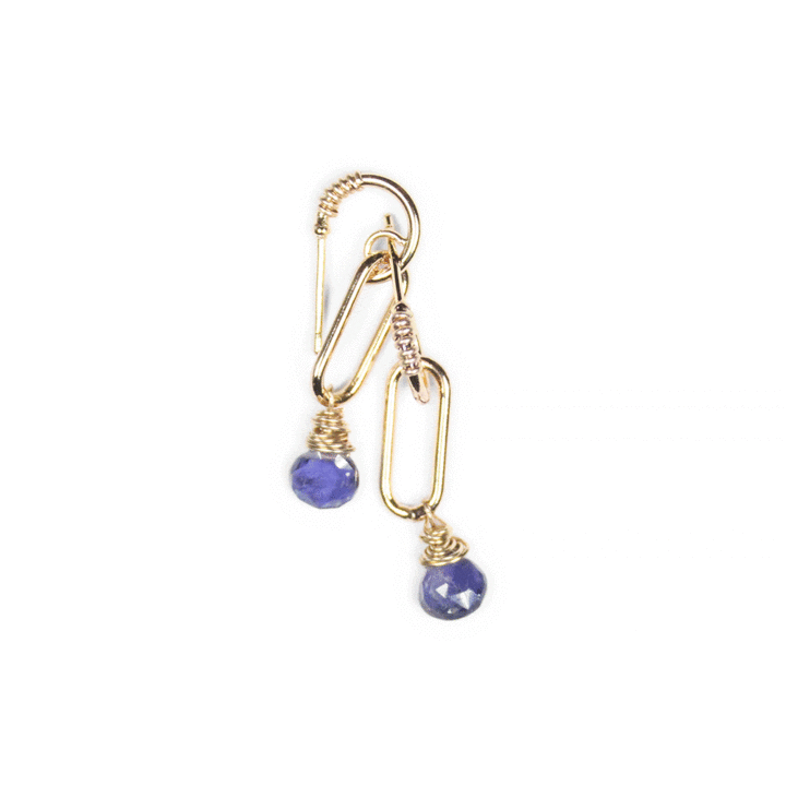 Iolite Gold Paperclip Huggies Earrings Bloom Jewelry Handcrafted Jewelry