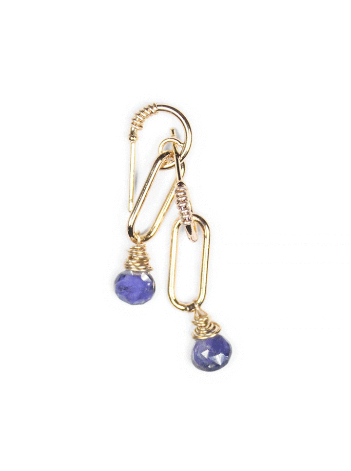 Iolite Gold Paperclip Huggies Earrings Bloom Jewelry Handcrafted Jewelry