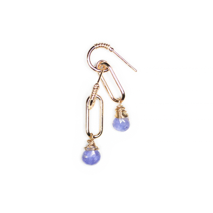 Tanzanite Gold Paperclip Huggies Earrings Bloom Jewelry Handcrafted Jewelry