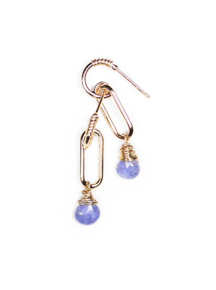 Tanzanite Gold Paperclip Huggies Earrings Bloom Jewelry Handcrafted Jewelry