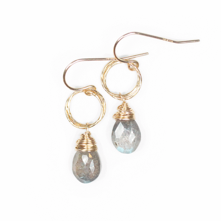 Labradorite Stardust Gold Drop Delicate Earrings | Handcrafted Fine Jewelry