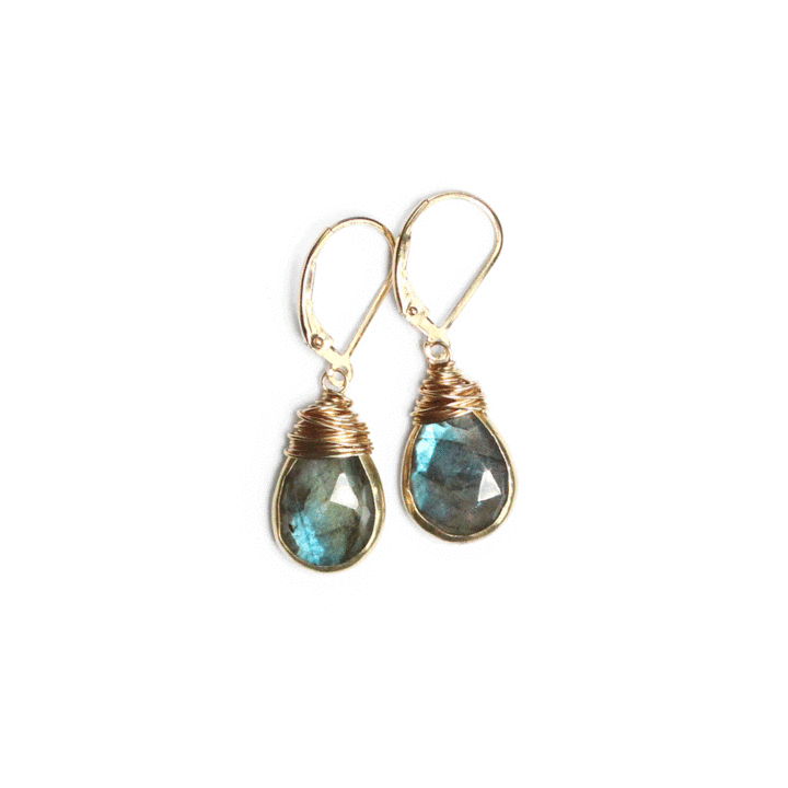 Labradorite Tear Drop Earrings Handcrafted in Colorado