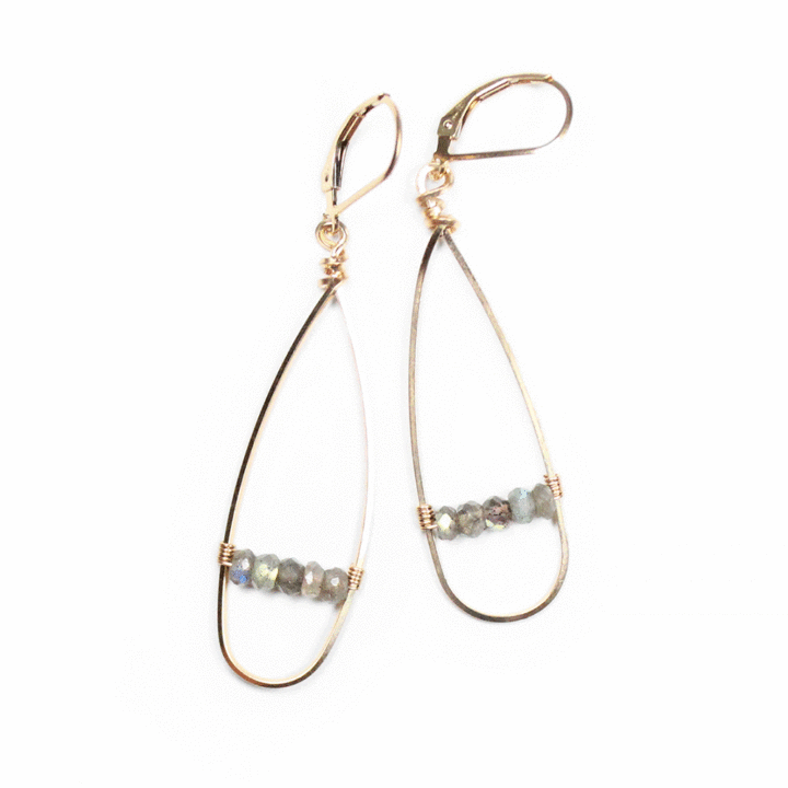 Labradorite 14k Gold Filled Linear Bridge Hoops | Handcrafted Jewelry in Denver, CO