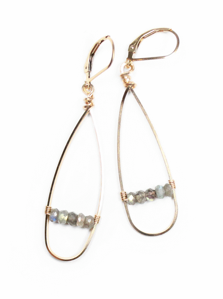 Labradorite 14k Gold Filled Linear Bridge Hoops | Handcrafted Jewelry in Denver, CO