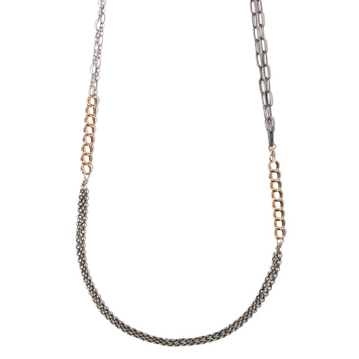 Silver & Gold Curb Mixed Chain Long Necklace | Bloom Jewelry Handcrafted in Denver