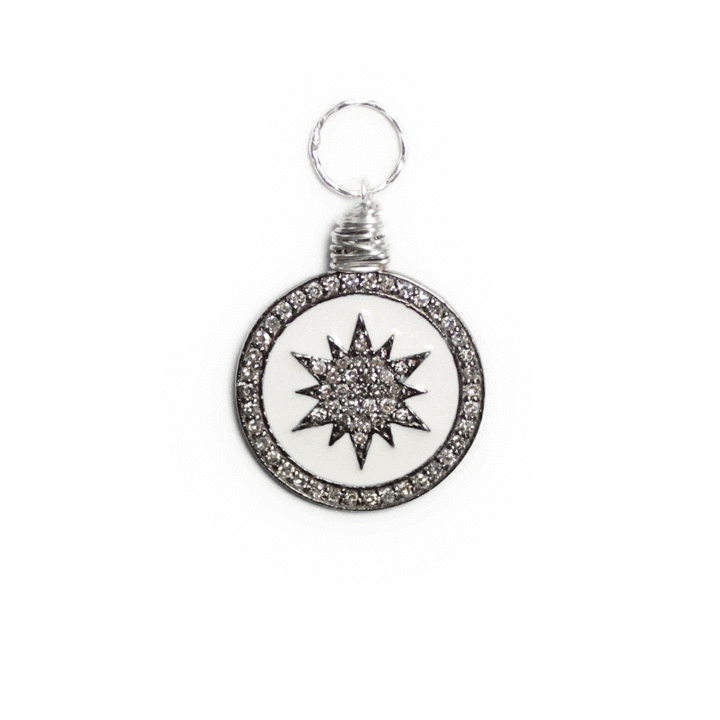 Pave Diamond Starburst White Enamel Charm Pendant | Bloom Jewelry Handcrafted Jewelry