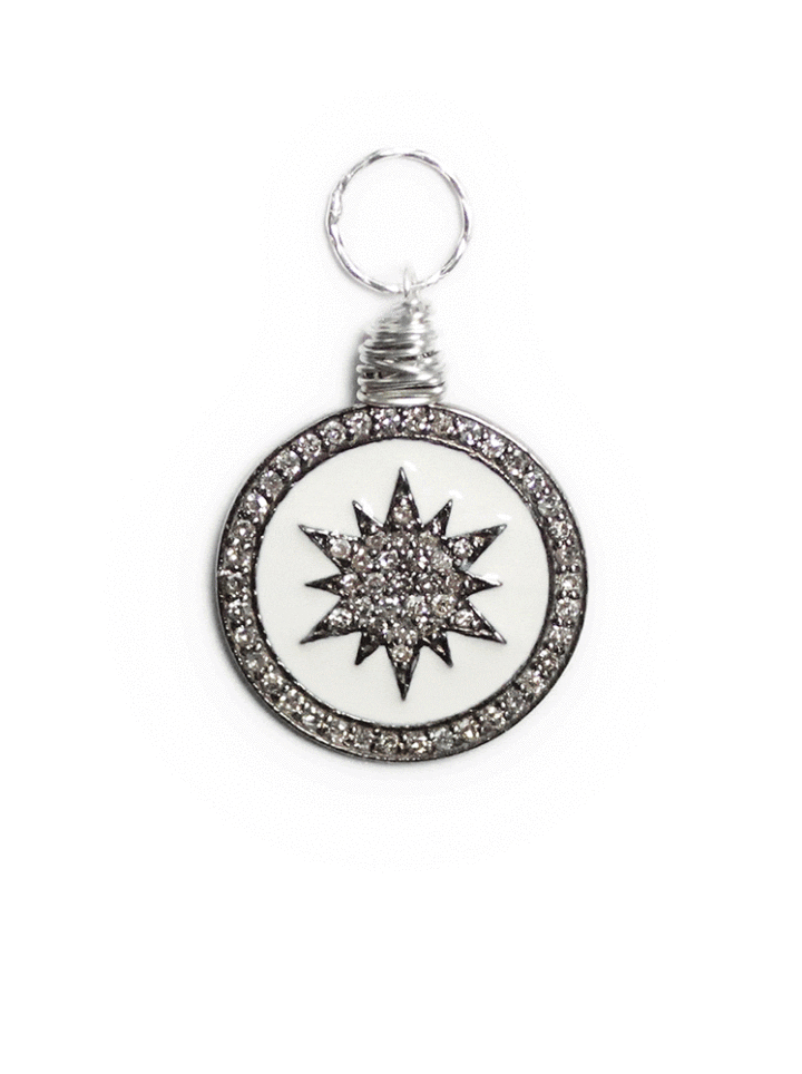 Pave Diamond Starburst White Enamel Charm Pendant | Bloom Jewelry Handcrafted Jewelry